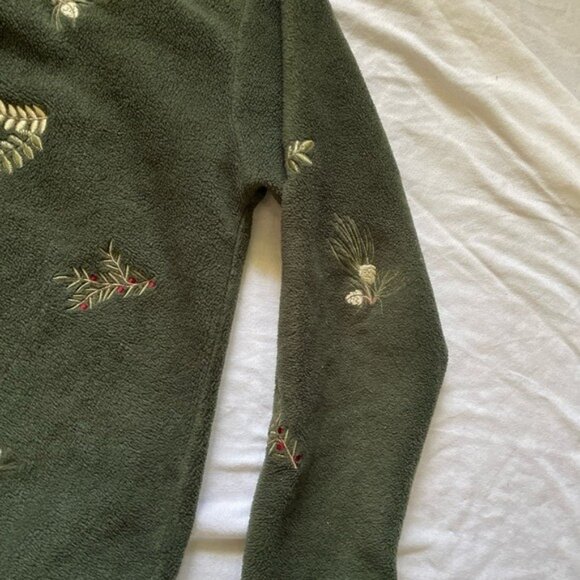 Christopher & Banks Green Embroidered Button-Up Fleece Jacket With Nature-Inspir - Picture 5 of 10